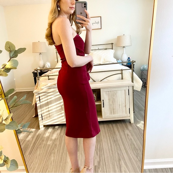 Club Scene Wine Red One-Shoulder Bodycon Midi Dress - Picture 8 of 15
